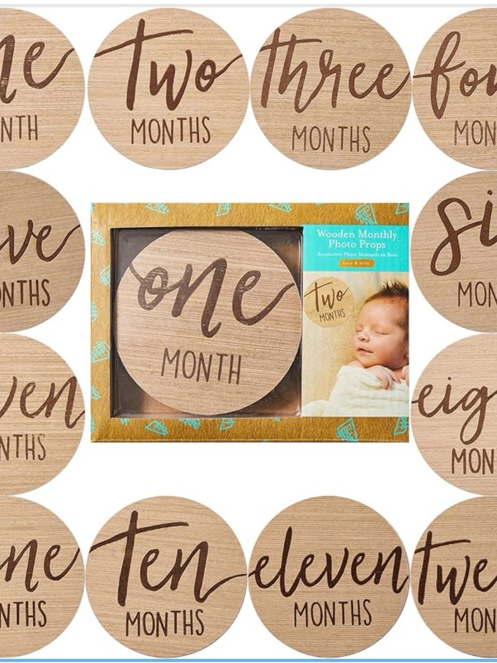 Kate & Milo Baby Monthly Milestone Marker Wooden Reversible Discs Cursive Script